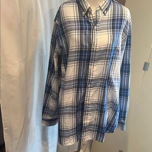Chaps Navy and White Plaid Casual Shirt